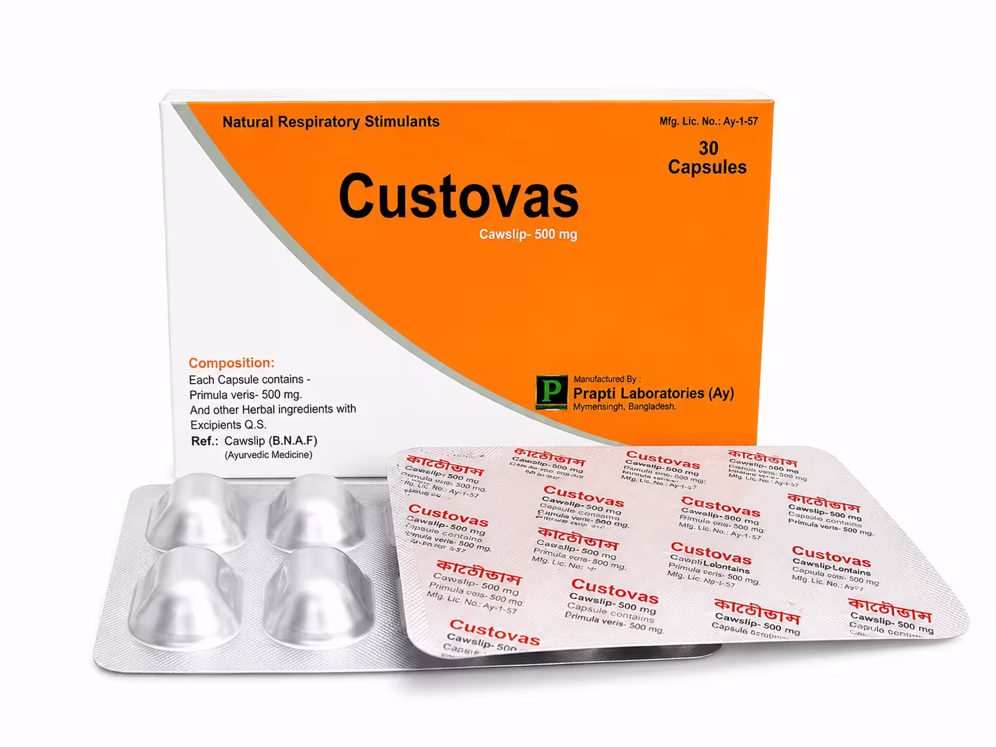 Custovas (কাষ্টোভাস ) 30 Capsule Pot - Prapti Laboratories AYU